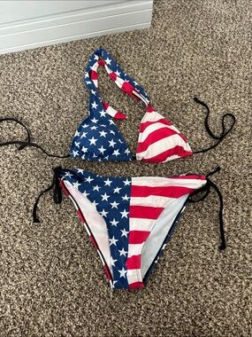American Flag Triangle Bikini Top & Tie-Side Bottom - Red White Blue